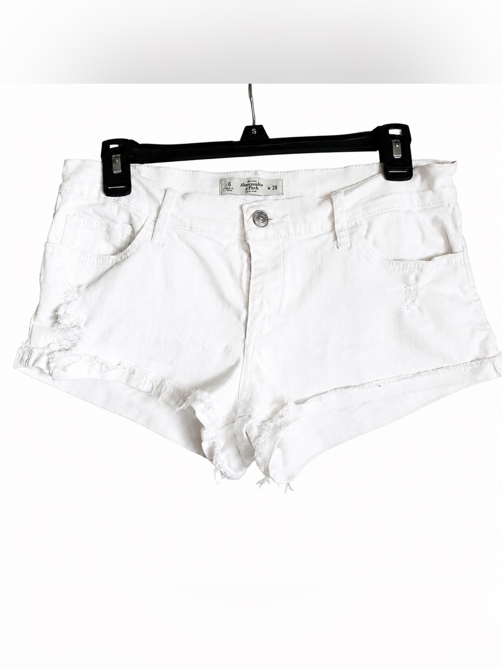 Abercrombie & Fitch Micro Shorts White Denim Distressed Cutoff Size 6 W30